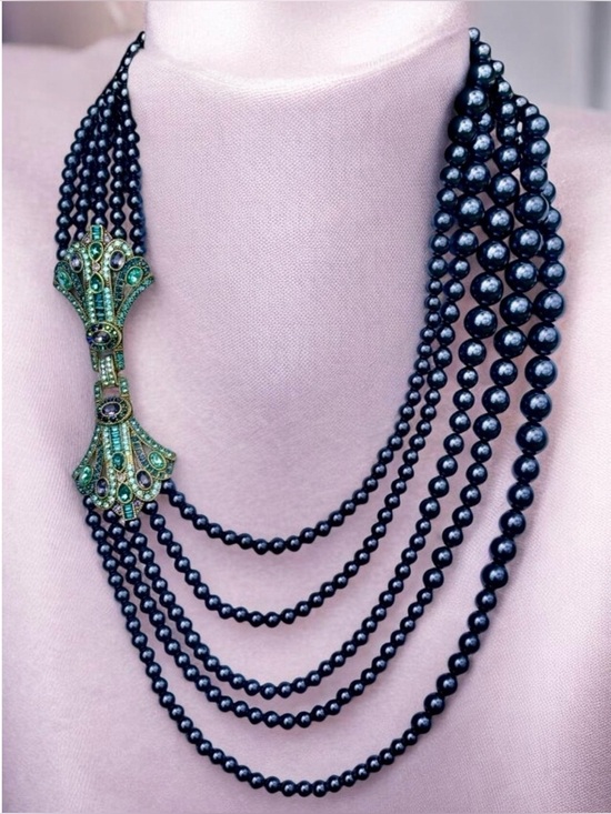 Heidi Daus Jewelry - Heidi Daus  multi strand navy pearl necklace with Swarovski crystal clasp NIB